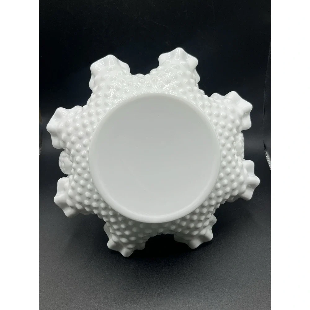 Fenton White Hobnail‎ Glass Basket w/ Handle - 7